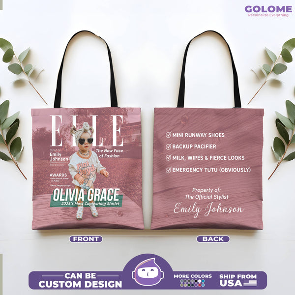 Personalized ELLE Baby Tote Bag – Custom Photo, Name & Quote – Stylish Mom Gift